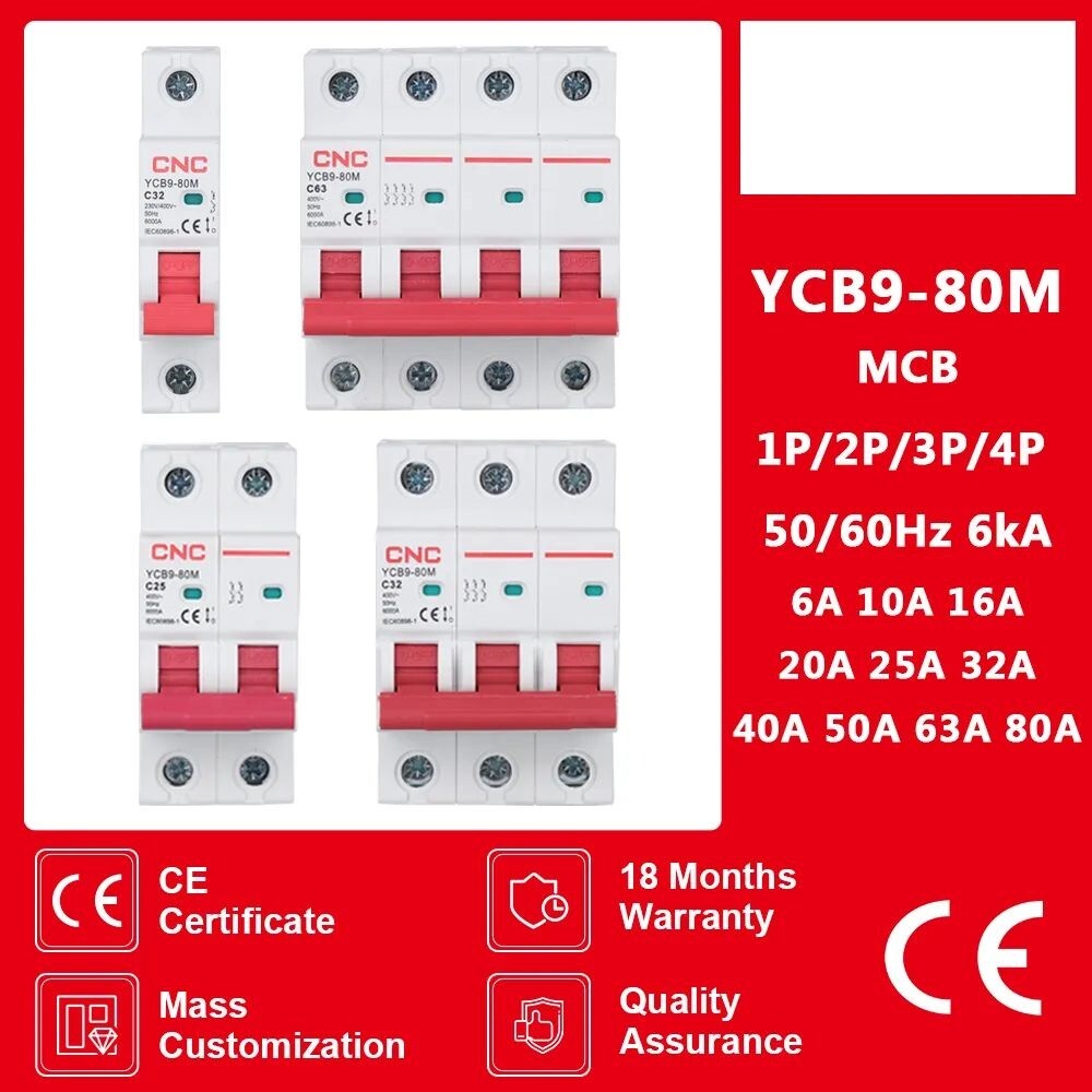 Miniature Circuit Breaker 6/10/16/20/25/32/40/50/63/80A 50/60Hz 1P/2P/3P/4P