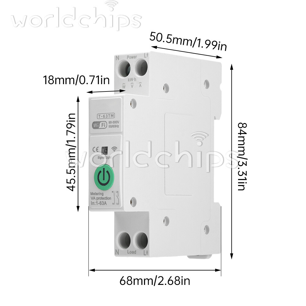 TUYA 63A WiFi Smart Circuit Breaker Over Current Under Voltage Protection Power