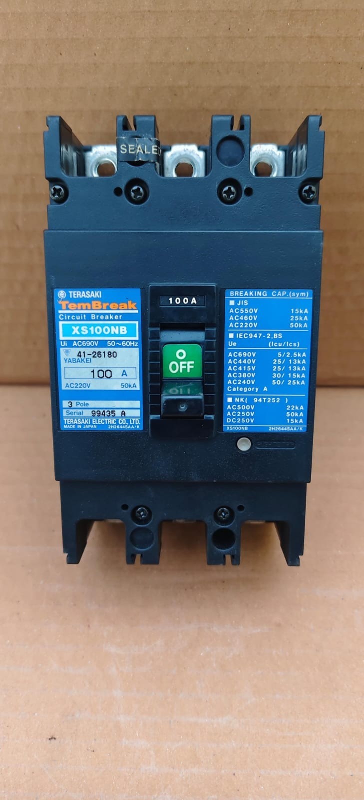 TERASAKI TEMBREAK XS100NB 100A 3 POLE AC690 50~60Hz 41-26180