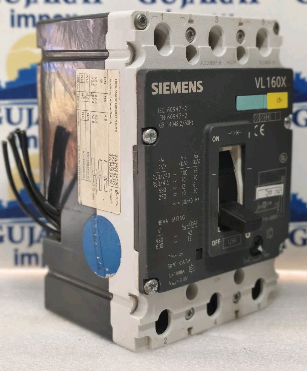 SIEMENS VL 160X 125AMPS 3P 380/415V 70KA / W 3VL9400-UH00 220-250VAC TESTED OK