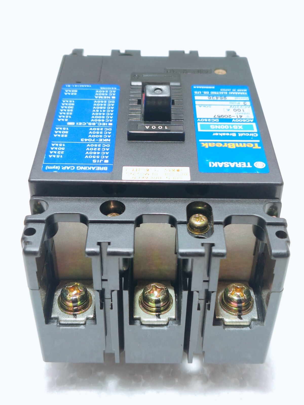 TERASAKI XS100NS 100 A (3 POLE) CIRCUIT BREAKER AC200-480V MCCB (Free Shipping)