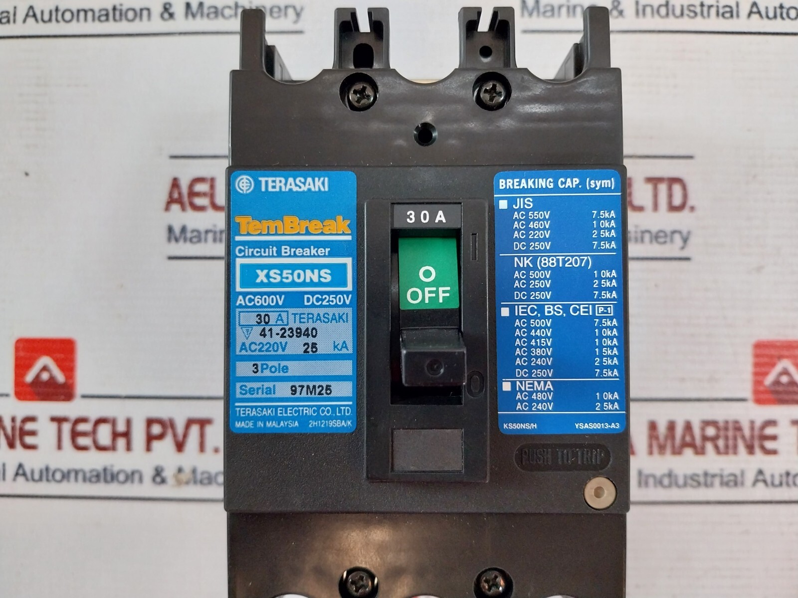 Terasaki Electric XS50NS Circuit Breaker 3 Pole 30A AC600V DC250V