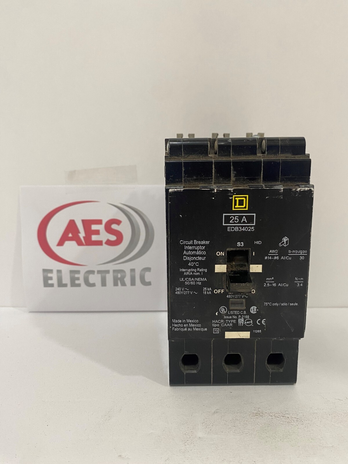 Mini circuit breaker, E-Frame, 25A, 3 pole, 480Y/277 VAC, 25 kA max, bolt on