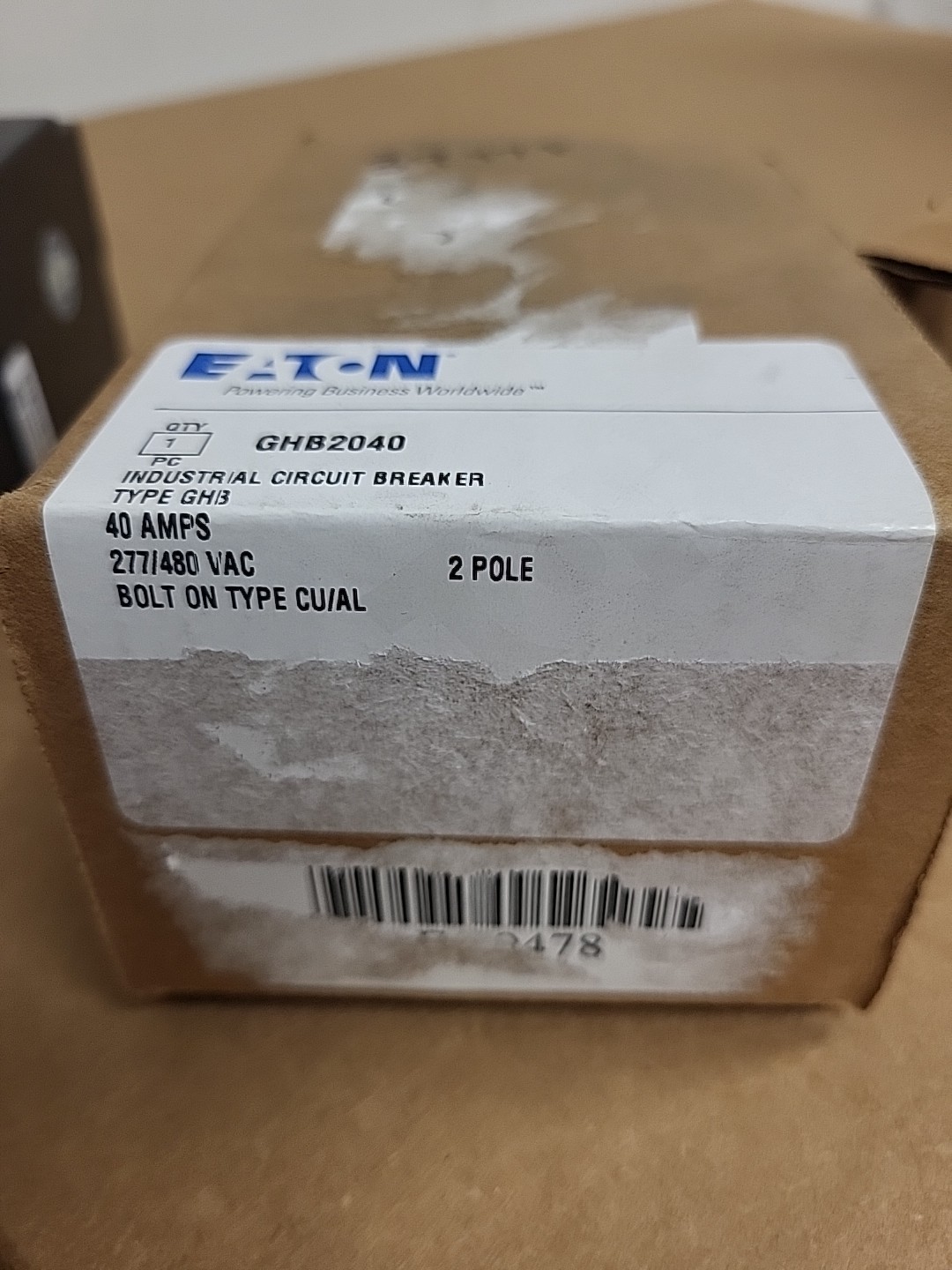 EATON GHB2040 AC/DC 40A 277/480 VAC Molded Case Breaker