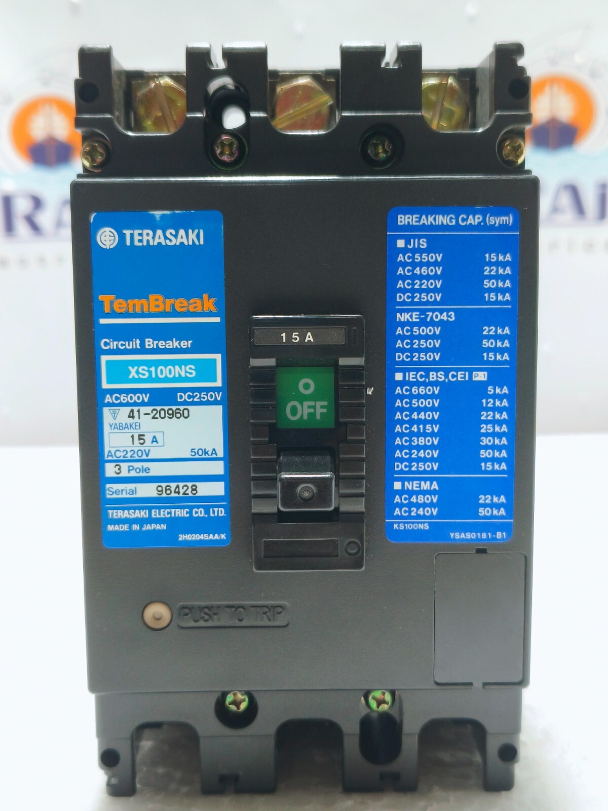 TERASAKI XS100NS, 15 A, CIRCUIT BREAKER AC220V 50kA MCCB 3P (Free Shipping)