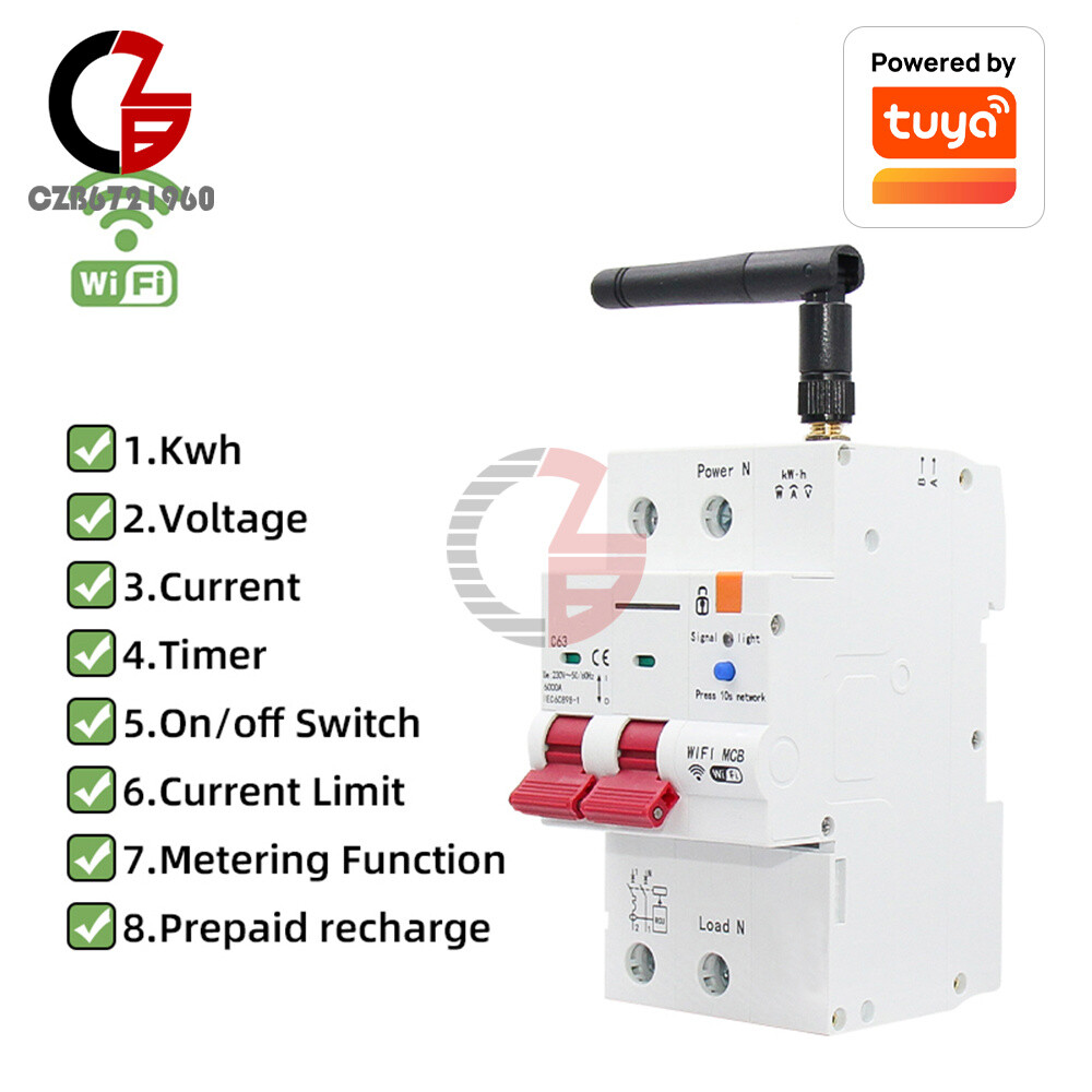 Tuya WIFI/Zigbee AC Smart Circuit Breaker Metering Remote Control On-Off Breaker