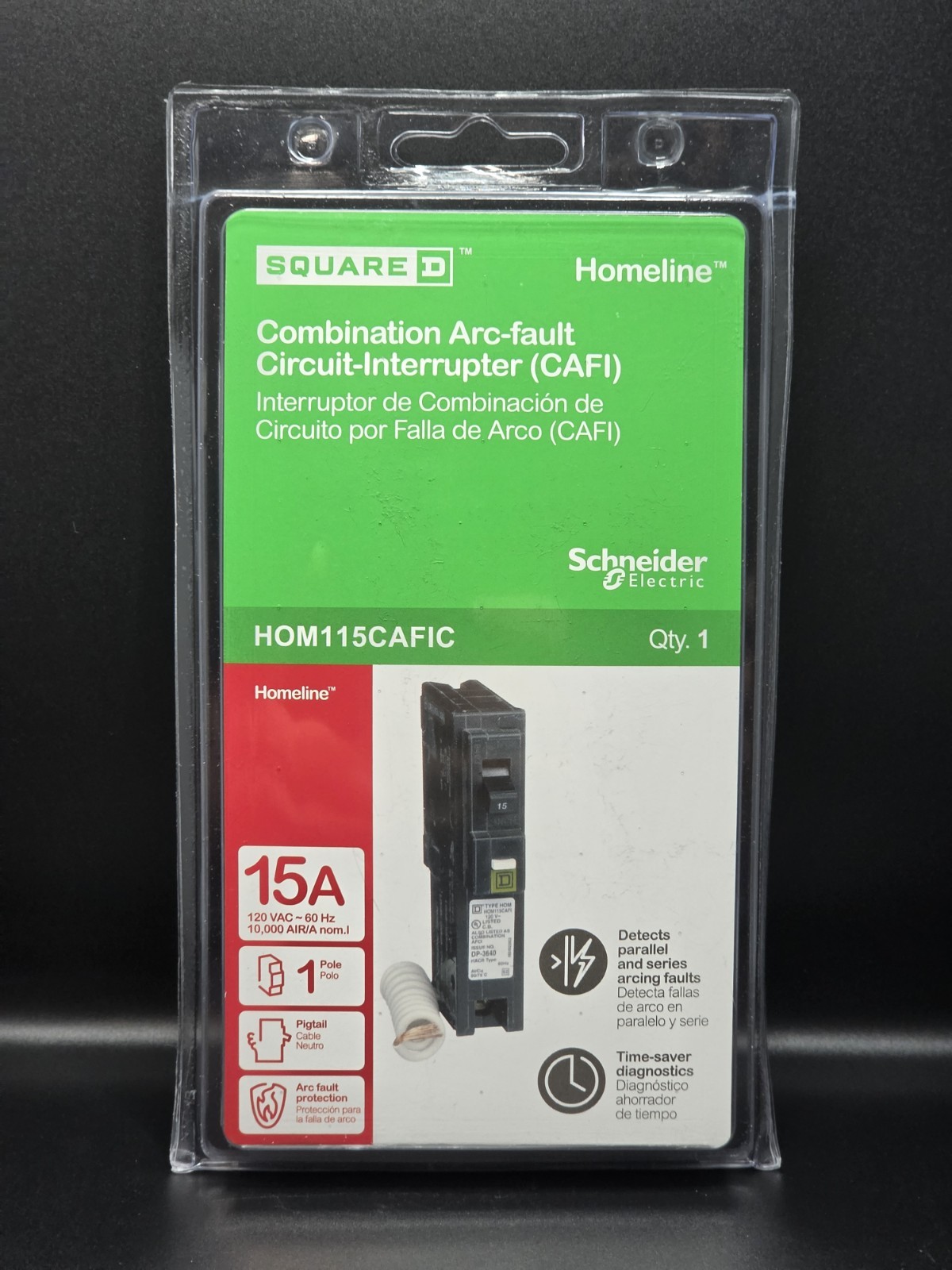 Homeline HOM115CAFIC 15A 120V Pigtail AFCI Arc Fault Combo Breaker