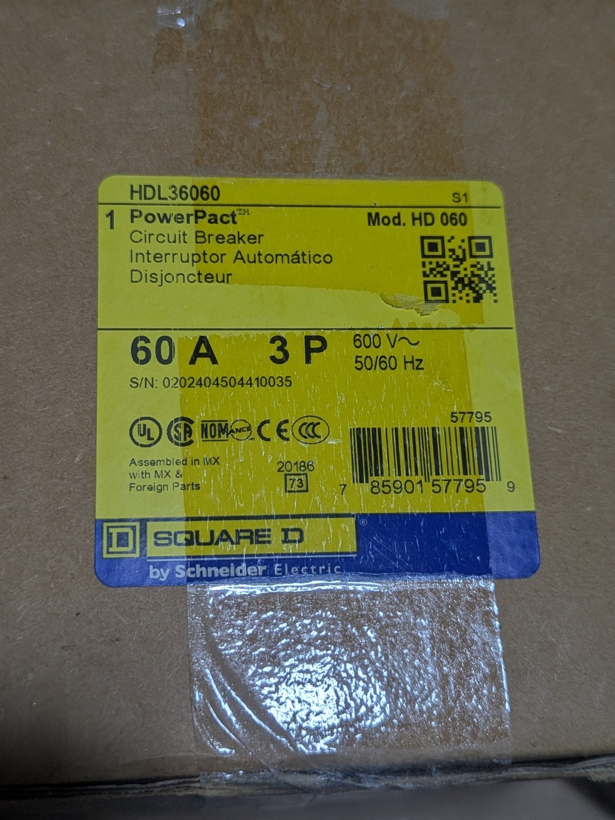 Square D HDL36060 Circuit Breaker – Black