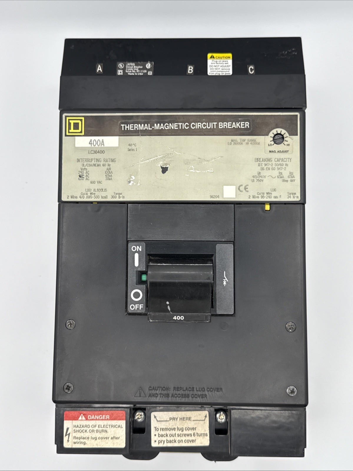 Square D I-Line LC36400 400A Circuit Breaker 480/600V 3 Pole LC 400 Amp HACR