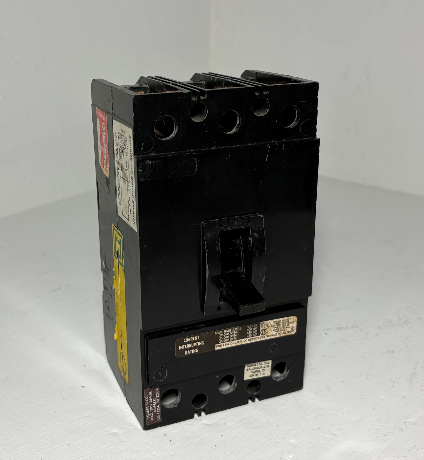 Square D KAP36225 225A Circuit Breaker Black Type KAL 480/600V 3 Pole 225 Amp