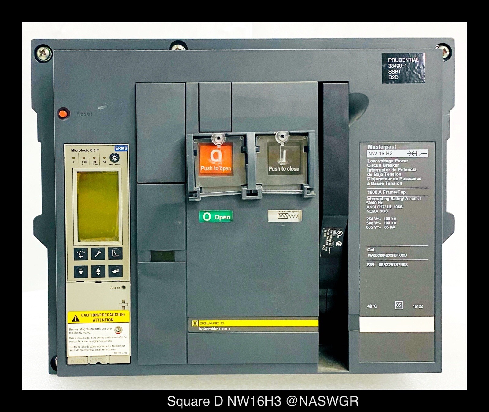 Square D MasterPact NW16H3 Breaker (E/O,D/O) – 1200 Amp – Tested/1Yr Warranty