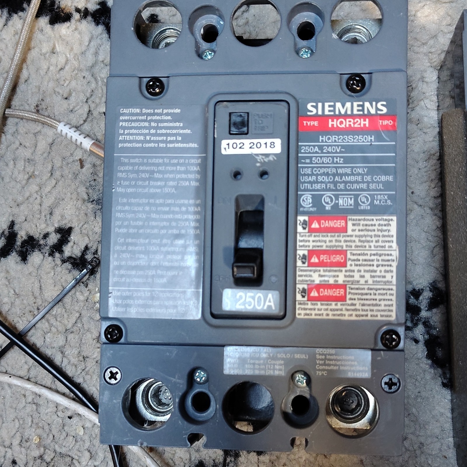 Siemens Main Breaker Lot HQR23S250H QR22B200 200A 250A 240V 2-Pole Industrial
