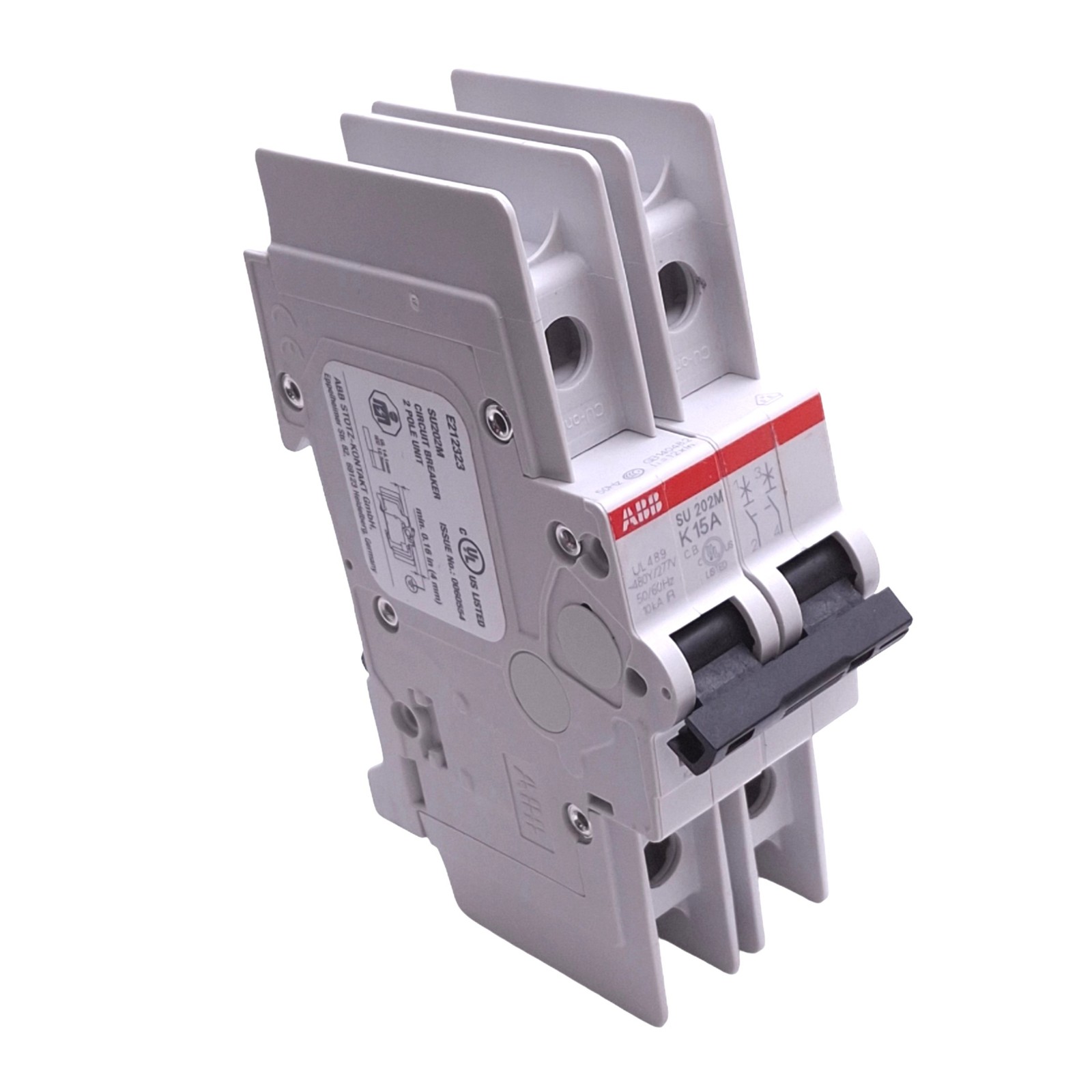 ABB SU202M-K15 Circuit Breaker, 2-Pole, 15A, 480Y/277VAC Max, DIN Rail