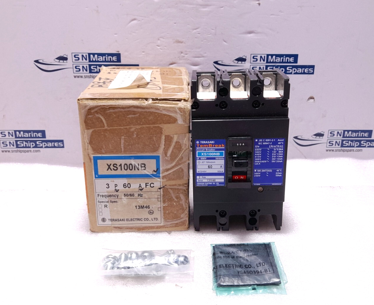 Terasaki Electric XS100NB TemBreak Circuit Breaker 60A 3Pole FC Ui 690V 50/60Hz