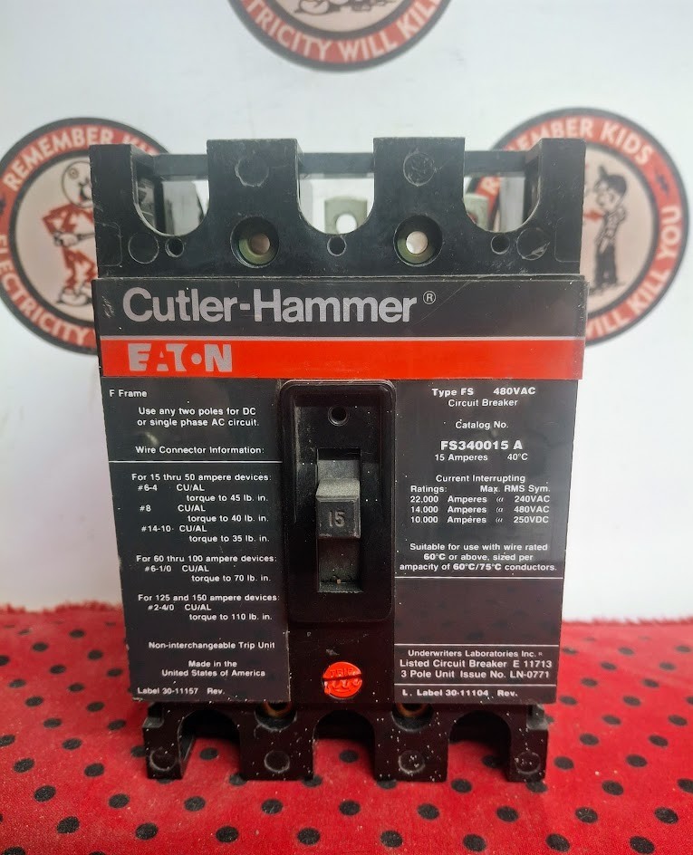 EATON Cutler-Hammer FS340015A 3 Pole 15 Amp 480V Circuit Breaker SHIPS SAME DAY