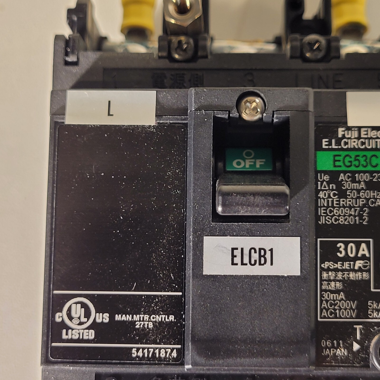 Fuji Electric EG53C Circuit Breaker EB3BEC-030B AC 100-230-440V 30mA 50-60Hz