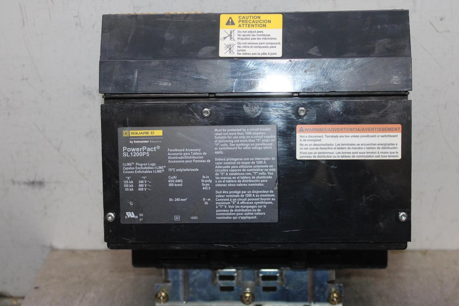 SQUARE D POWERPACT I-LINE PLUG-ON LUGS SUBFEED SL1200P5 600 VAC 1200 AMP 3-POLE