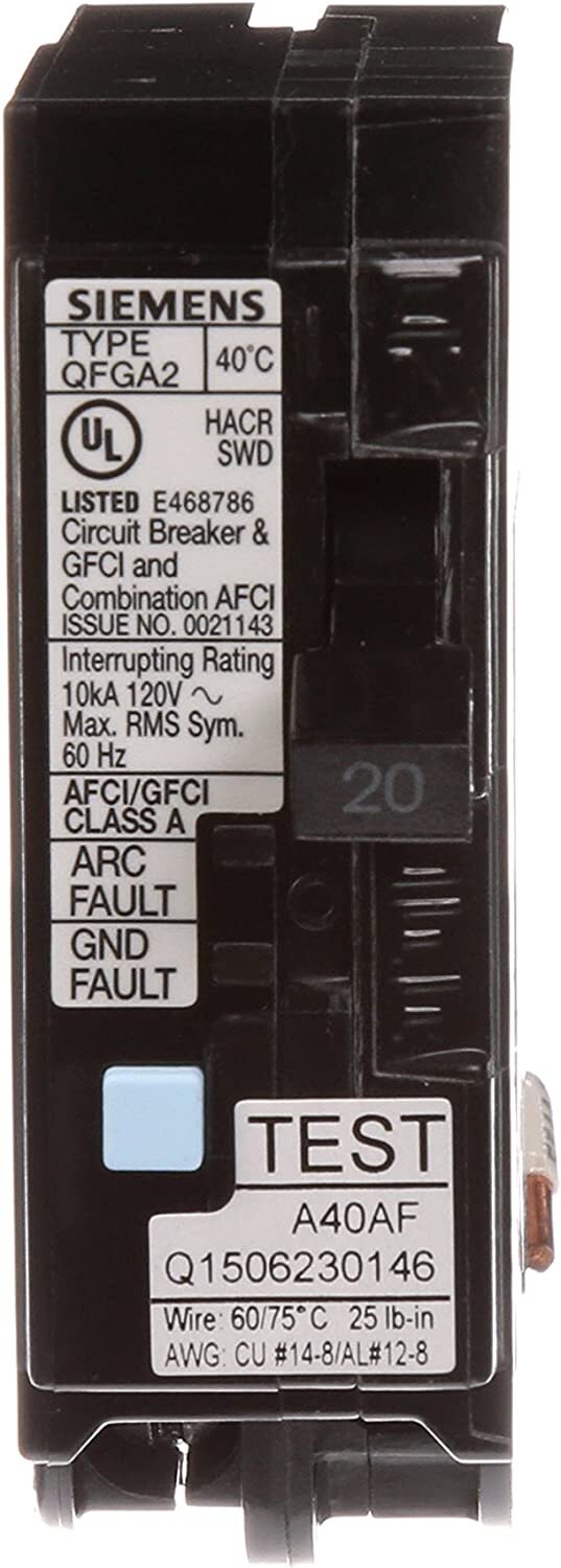 Siemens Q120DF 20-Amp Afci/Gfci Dual Function Circuit Breaker, Plug on Load Cent