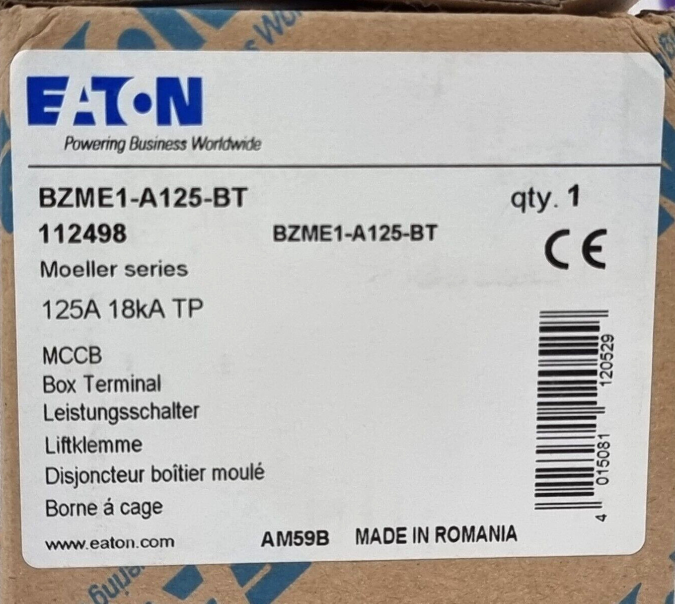 EATON BZME1-A125-BT Circuit Breaker 125A 112498