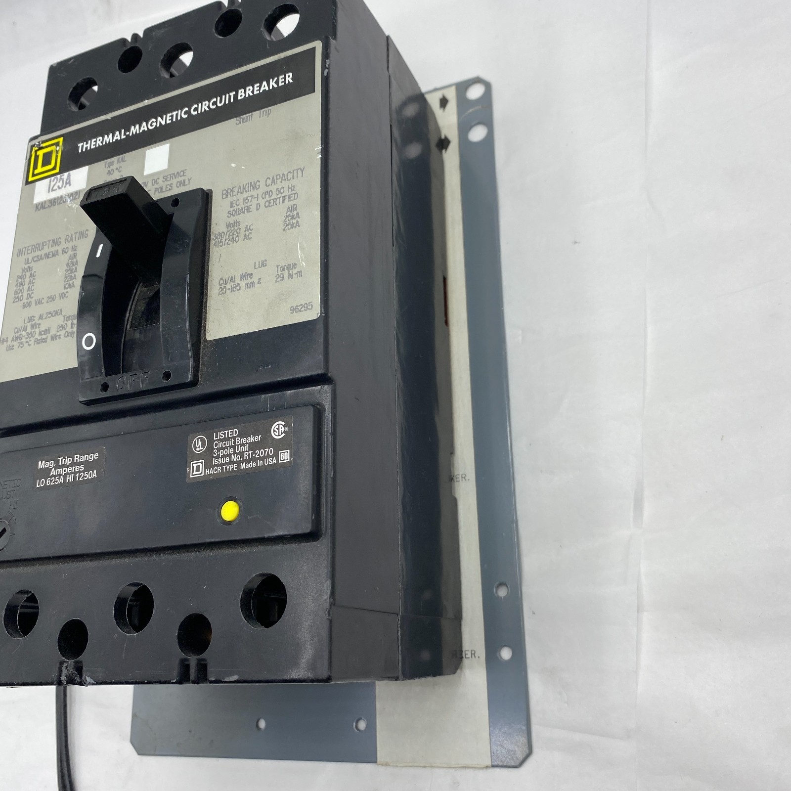 SQUARE-D KAL361251021 THERMAL-MAGNETIC CIRCUIT BREAKER 125-AMP 3-POLE UNIT