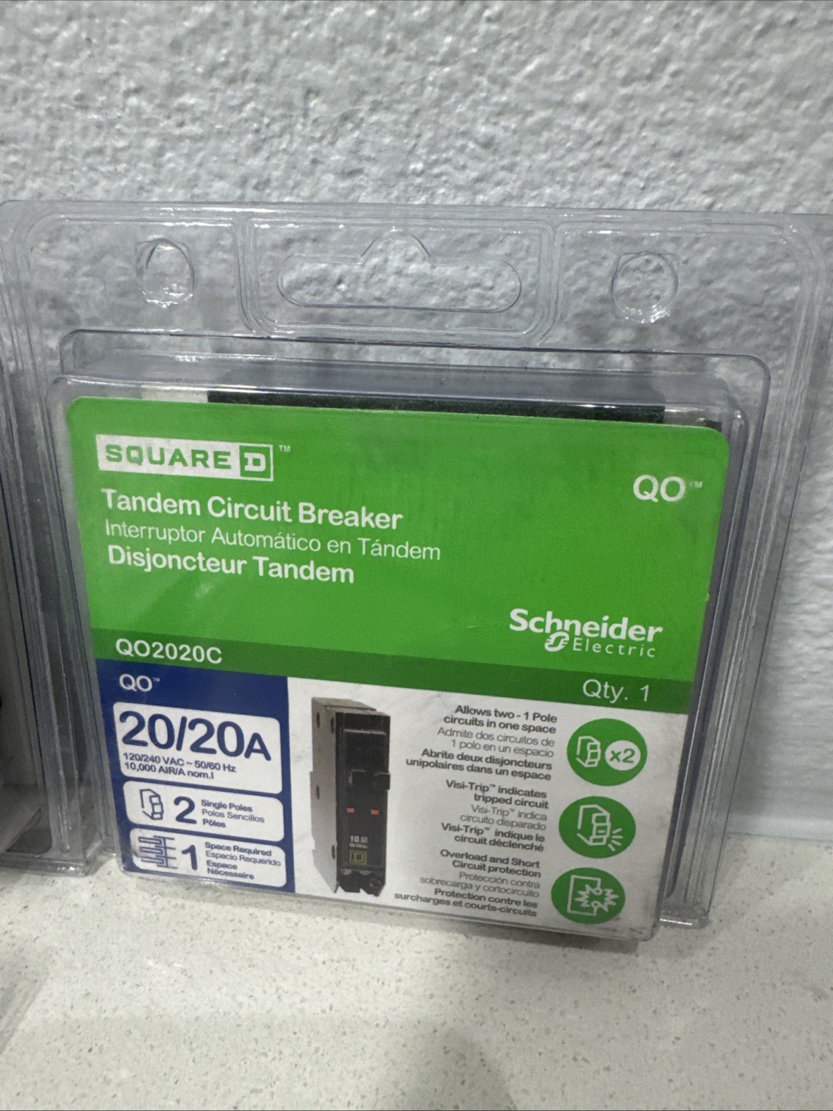 QO2020C Square D Tandem Circuit Breaker for 20/20a, 120/240v AC, 50/60Hz