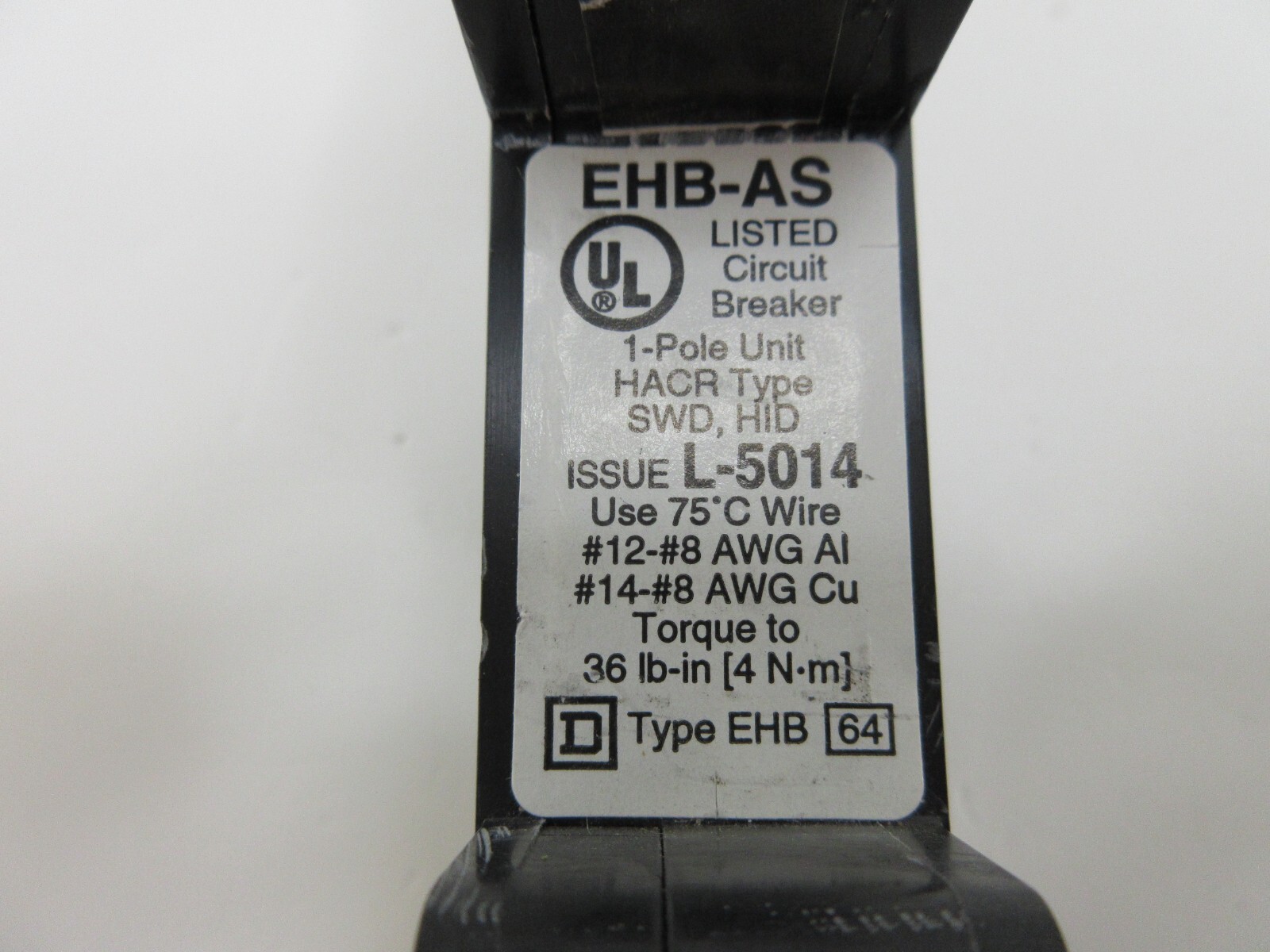 Square D EHB14020AS EHB 1P 277V 20A Remote Control Circuit Breaker USED, TESTED
