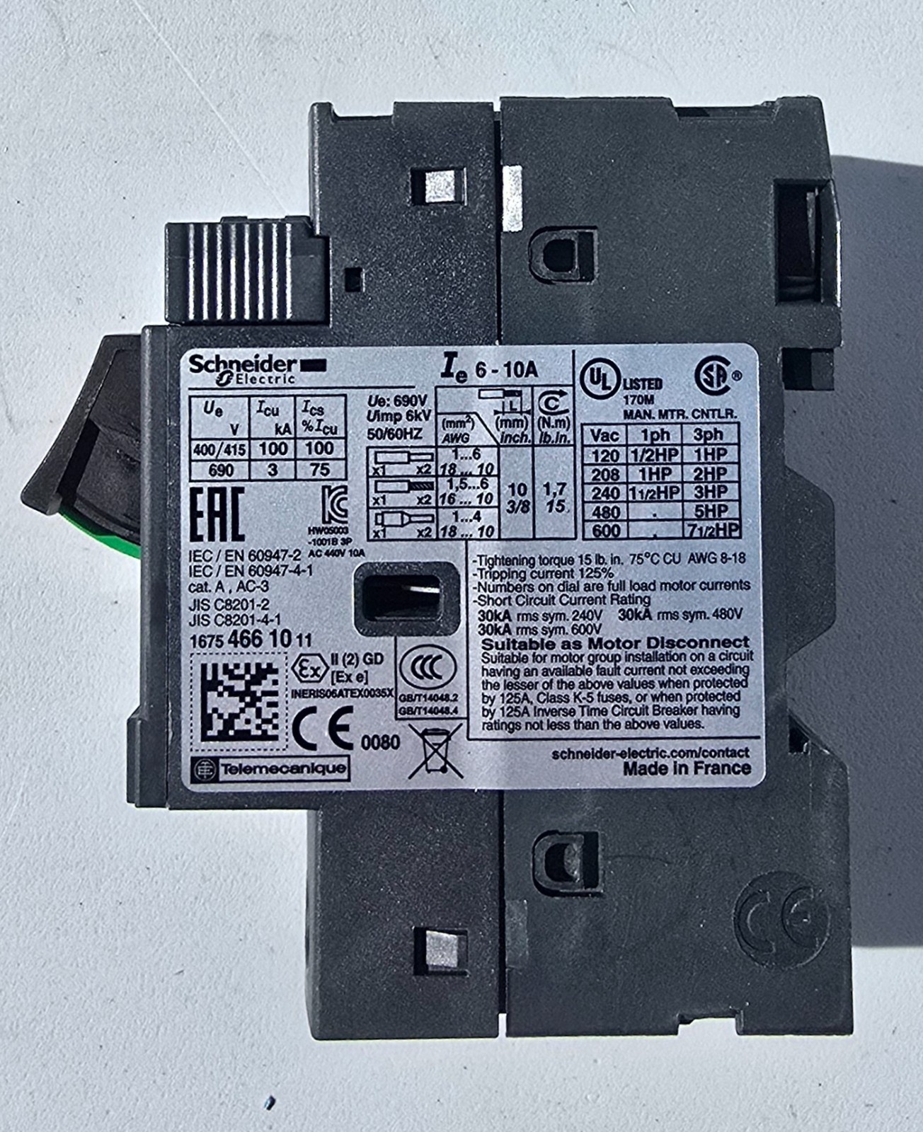 Schneider Electric TeSys Deca Circuit Breaker, 6-10a (GV2ME14)