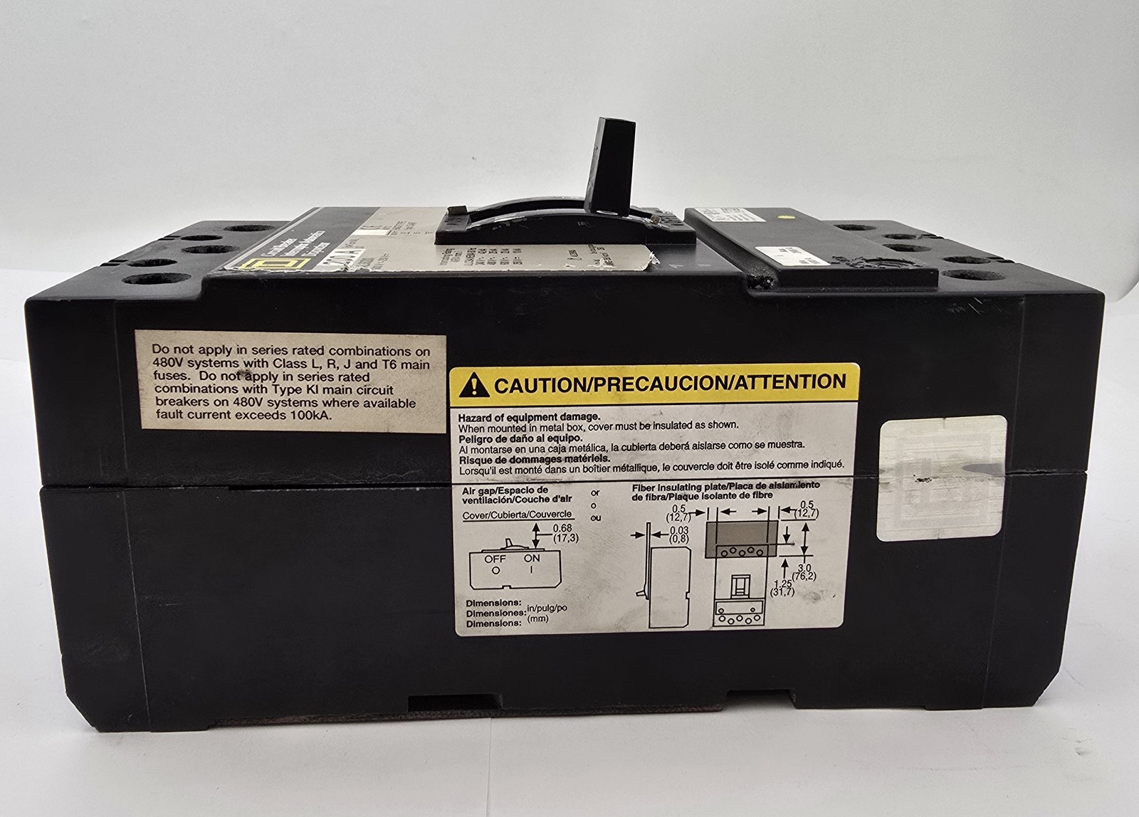 Square D KAL36200 Bolt On Circuit Breaker 200A 600VAC 250VDC HACR 50/60Hz