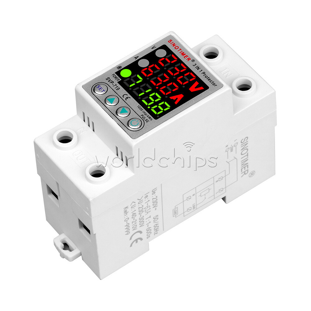 63A 230V 3 In 1 Din Rail Adjustable Over And Under Voltage Protective Device New