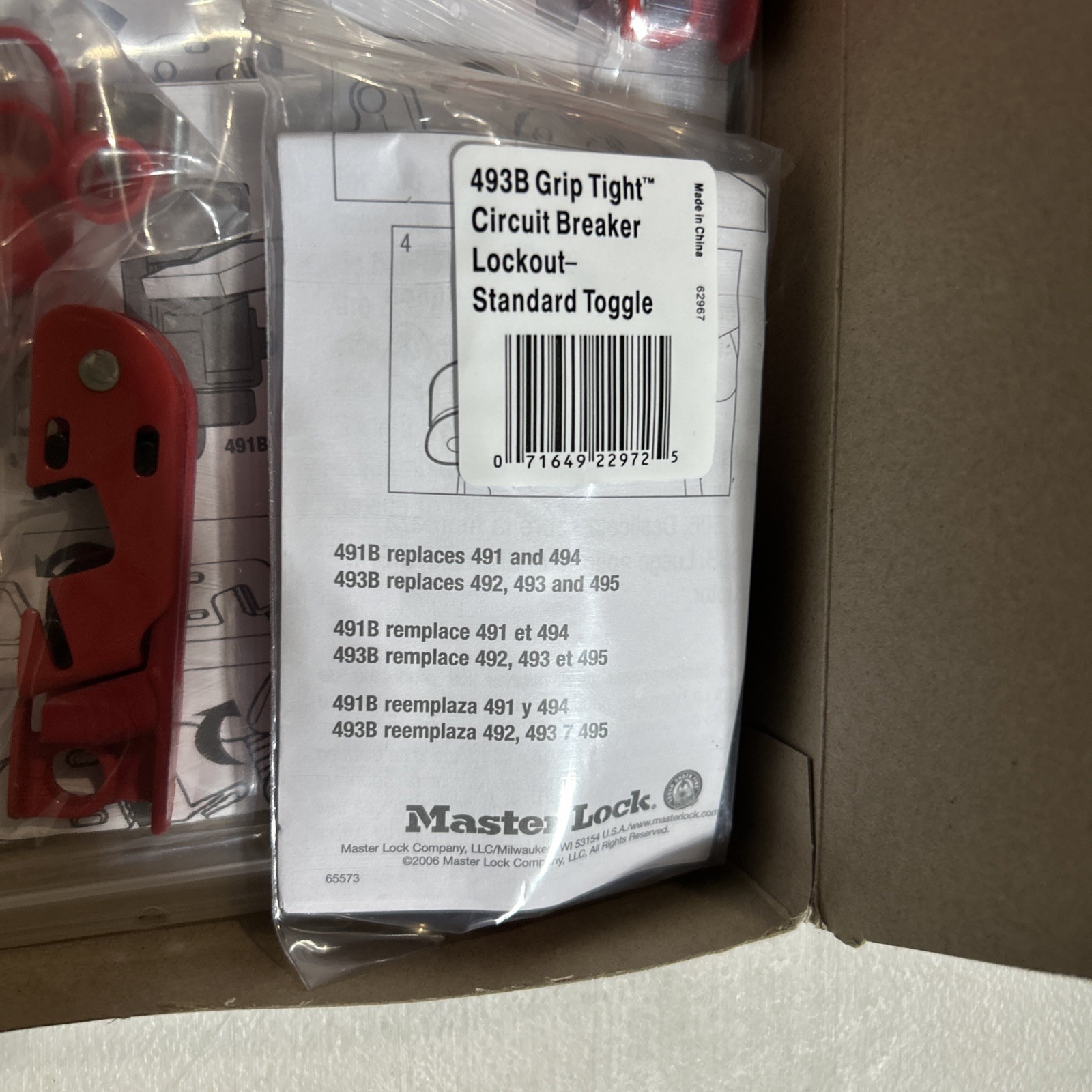 Master Lock 493B Grip Tight Circuit Breaker Lockout Standard Toggle, Pack of 6