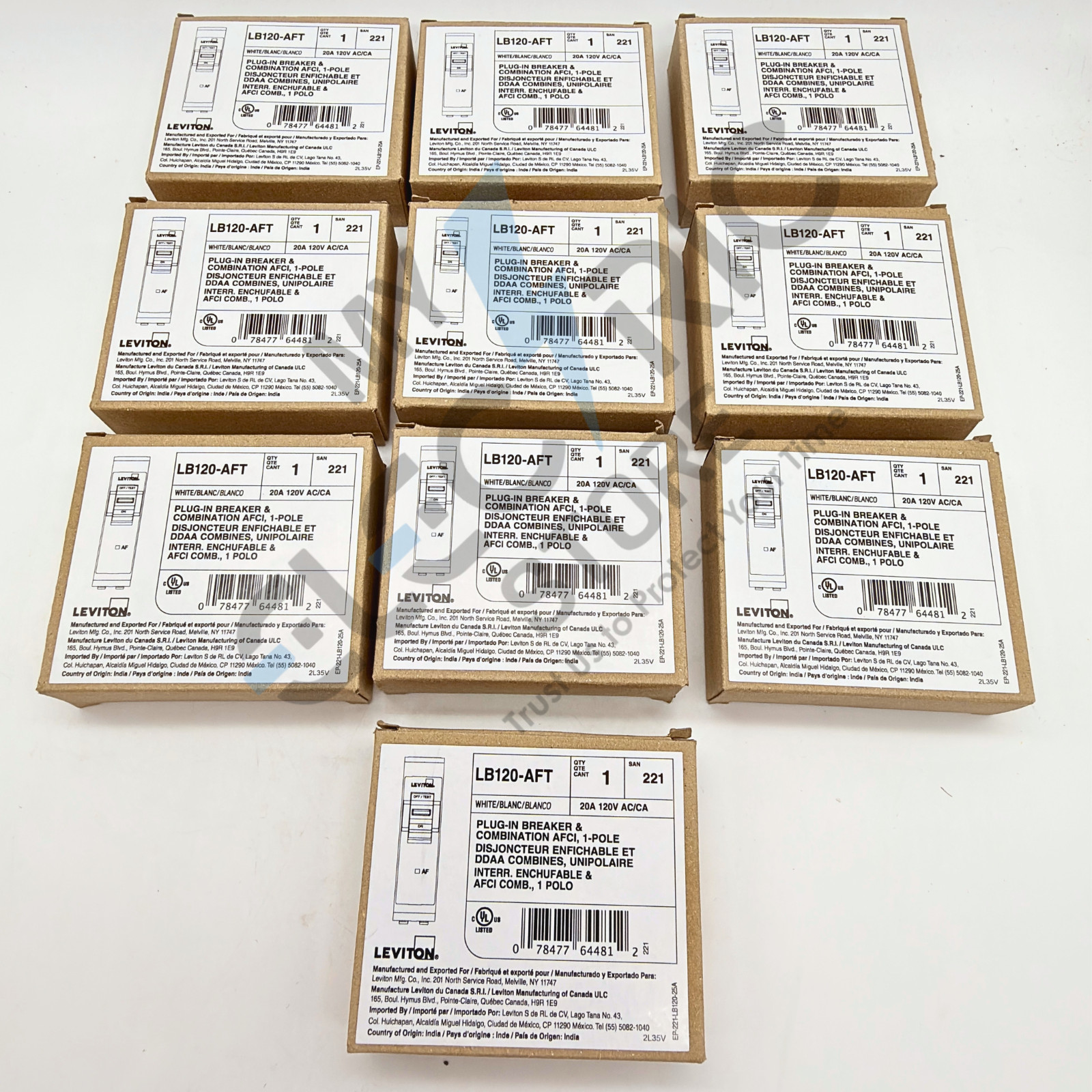 Leviton LB120-AFT 20A Arc Fault AFCI Thermal Magnetic Breaker 120V NEW Lot 10