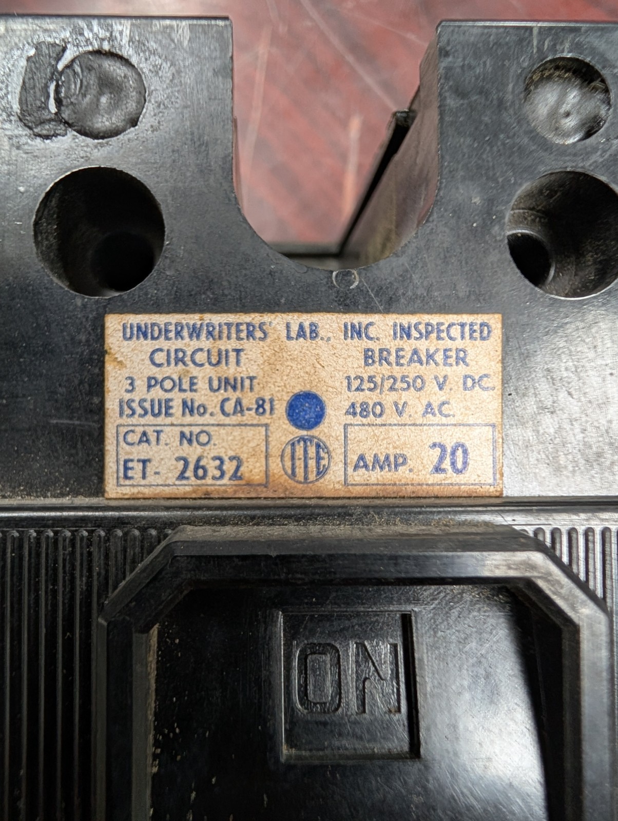 🤪 ITE 20 AMP CIRCUIT BREAKER 480 VAC 3 POLE ET2632