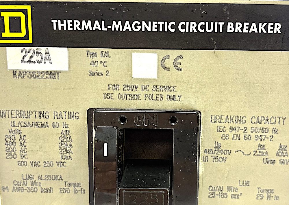Square D KAP36225MT 3 Pole 225 Amp 600 Vac Circuit Breaker