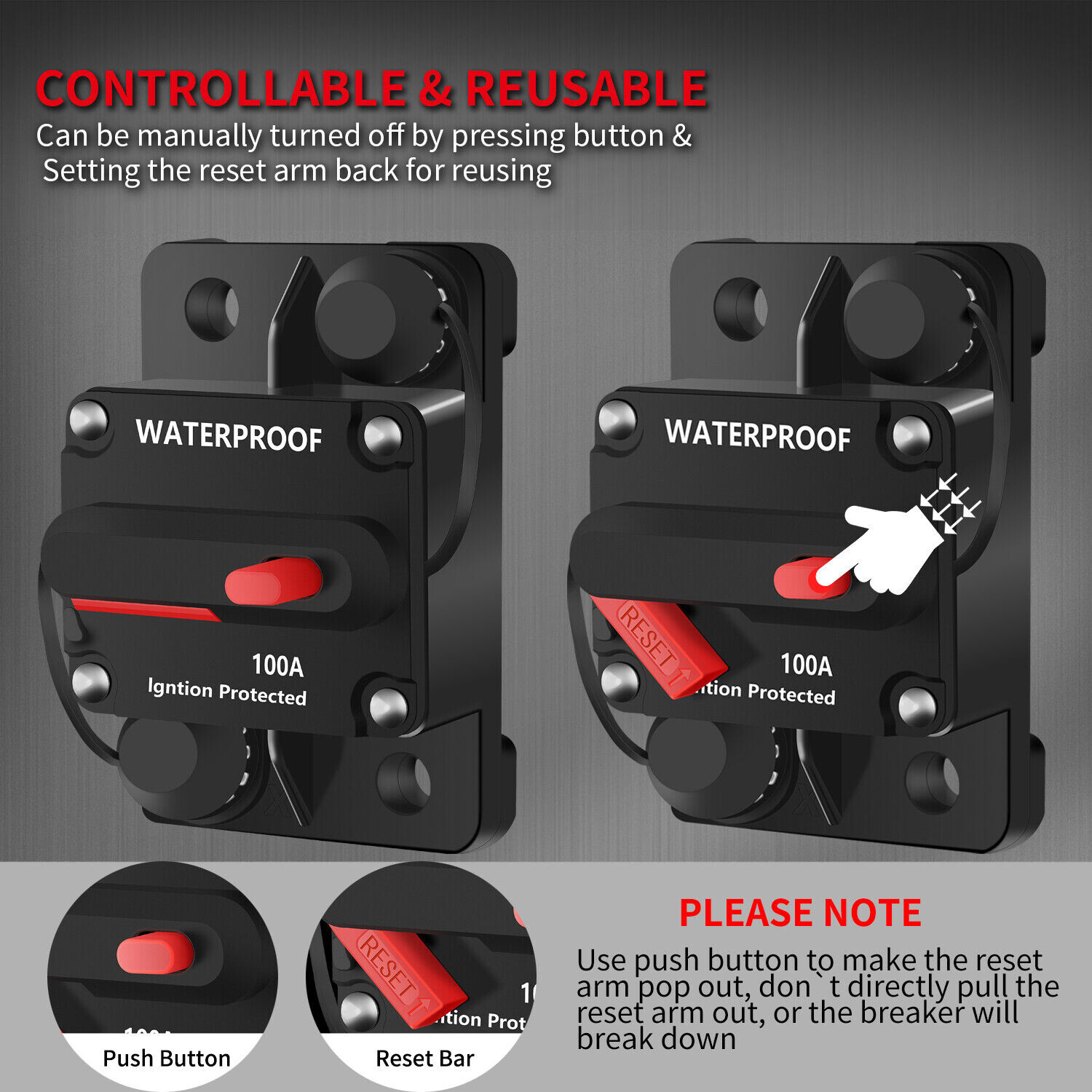 2pcs 12V-48V DC Car Boat Auto Waterproof 100-300A AMP Circuit Breaker Fuse Reset