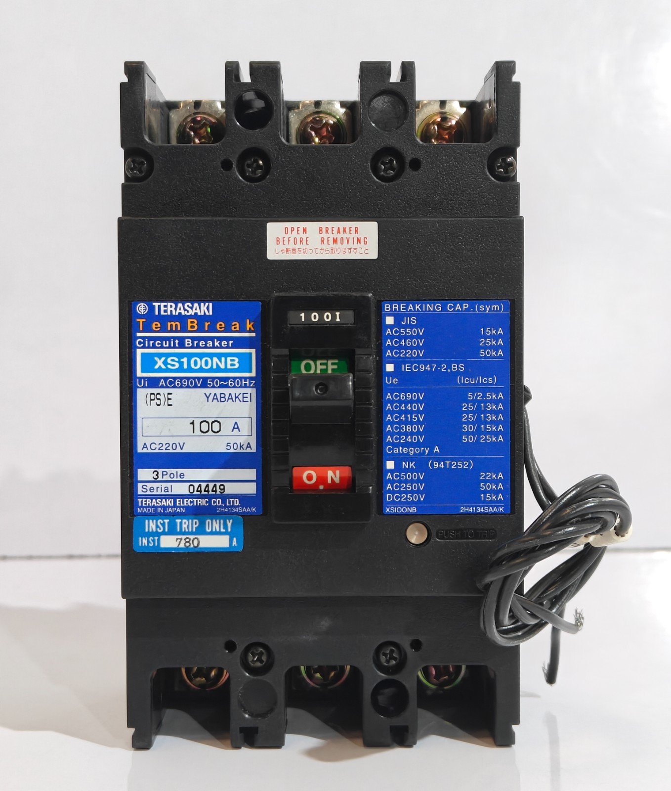 TERASAKI TEMBREAK XS100NB CIRCUIT BREAKER 100A 440VAC 25KA FREE FAST SHIPPING