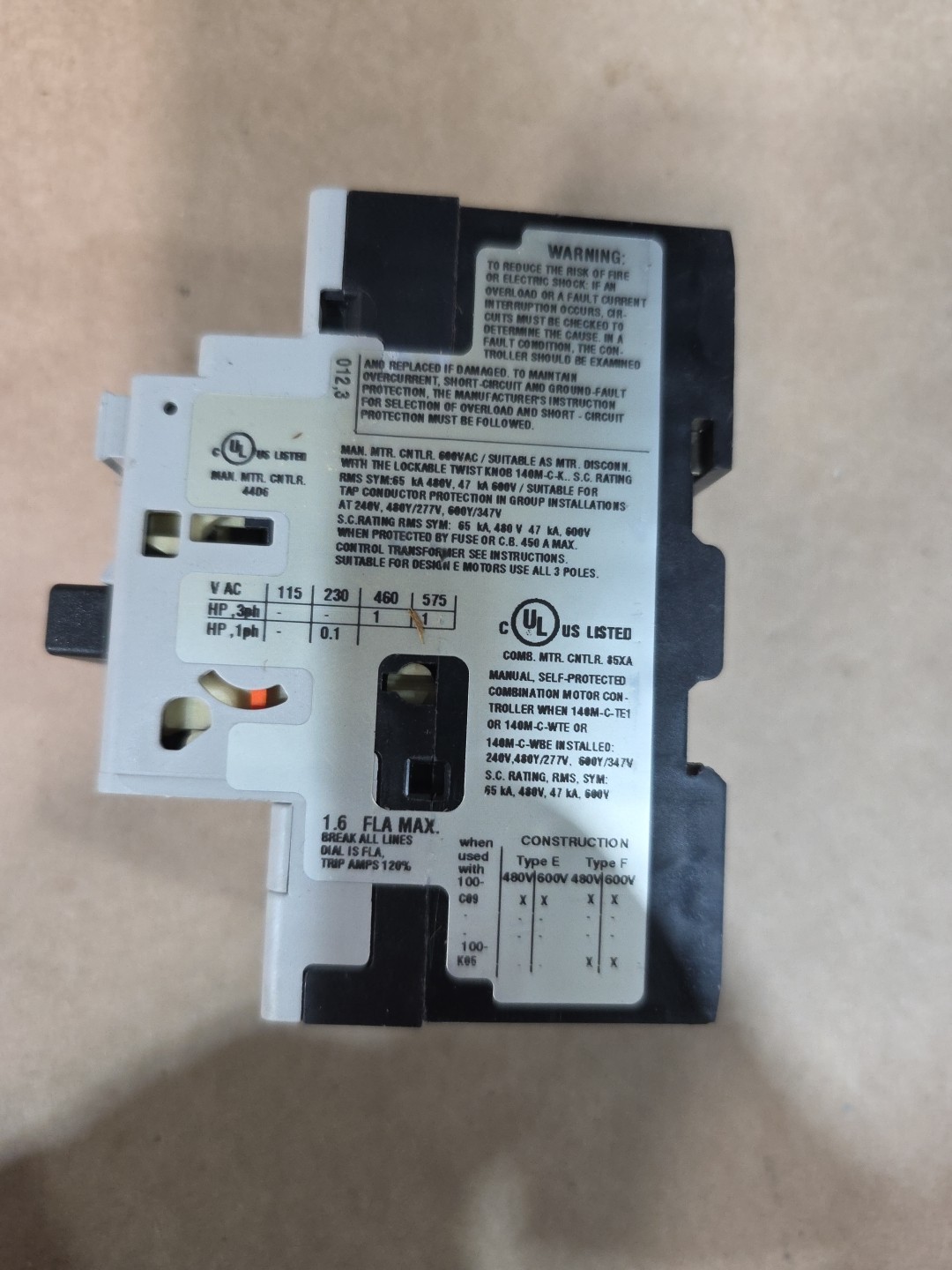 ALLEN BRADLEY 140M-C2E-B16 SER C MOTOR PROTECTION CIRCUIT BREAKER