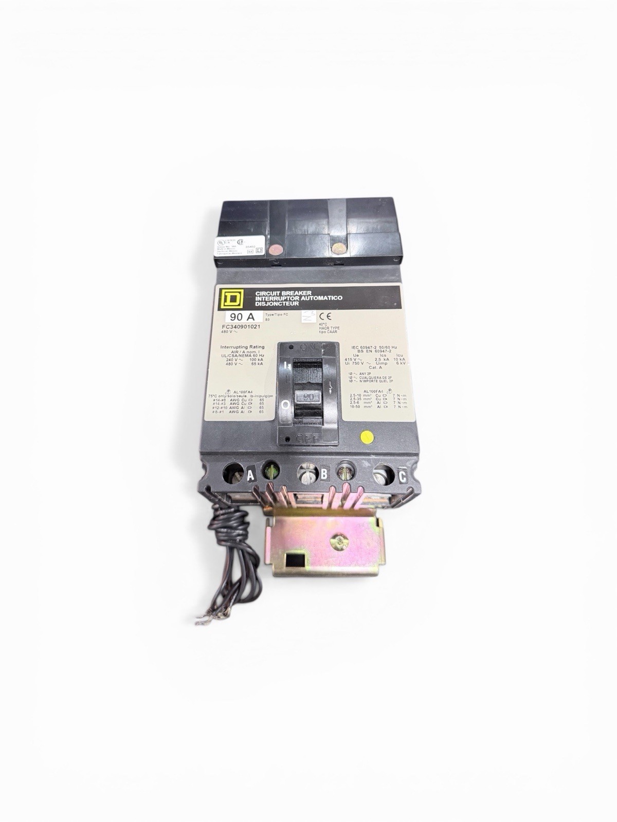 Square D FC34090-1021 90A 3P 480V I-Line Circuit Breaker 65kA Shunt Trip