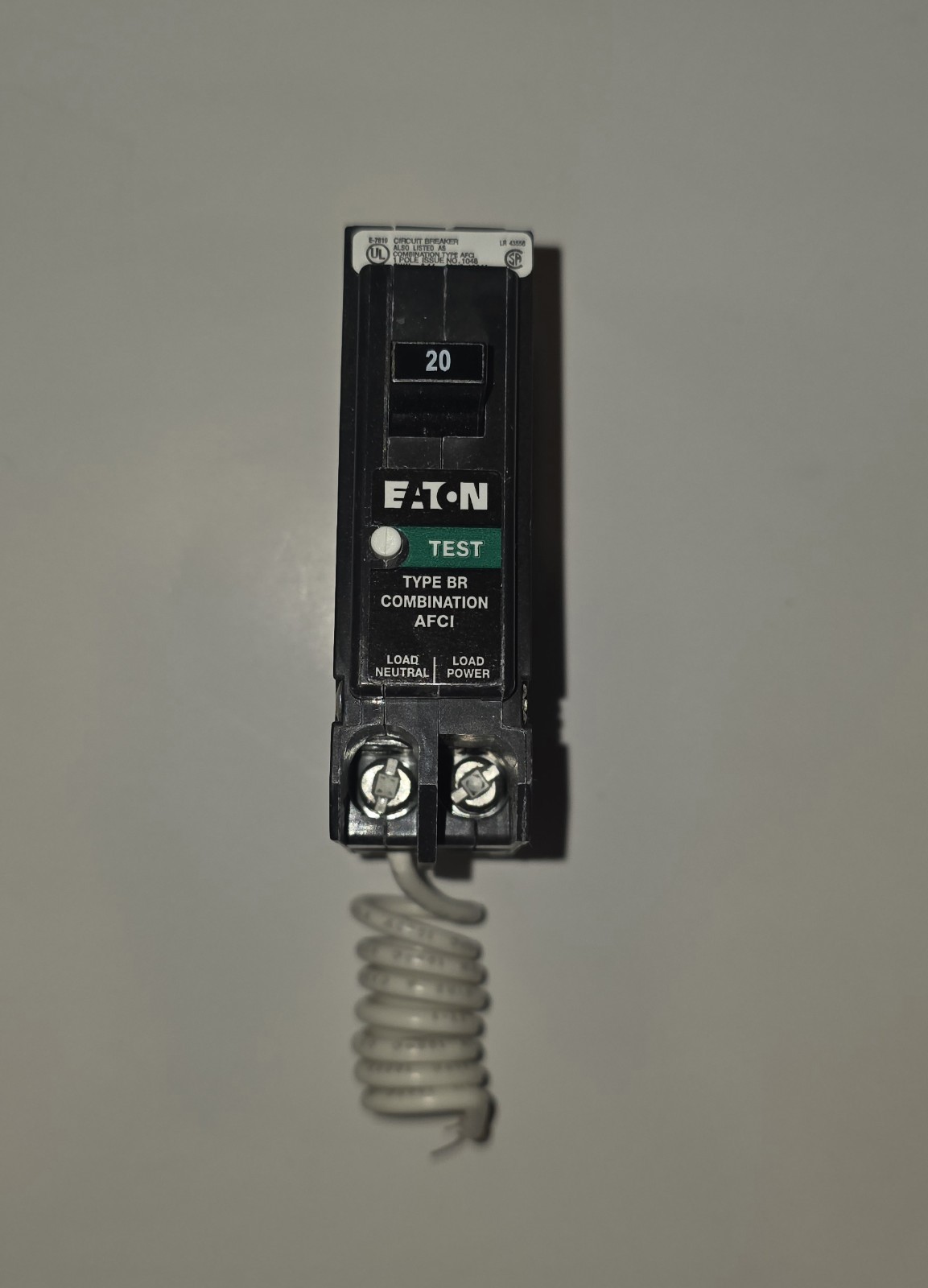 Eaton BRCAF120 20A 1-Pole 120/240V Combination AFCI Circuit Breaker Test Button