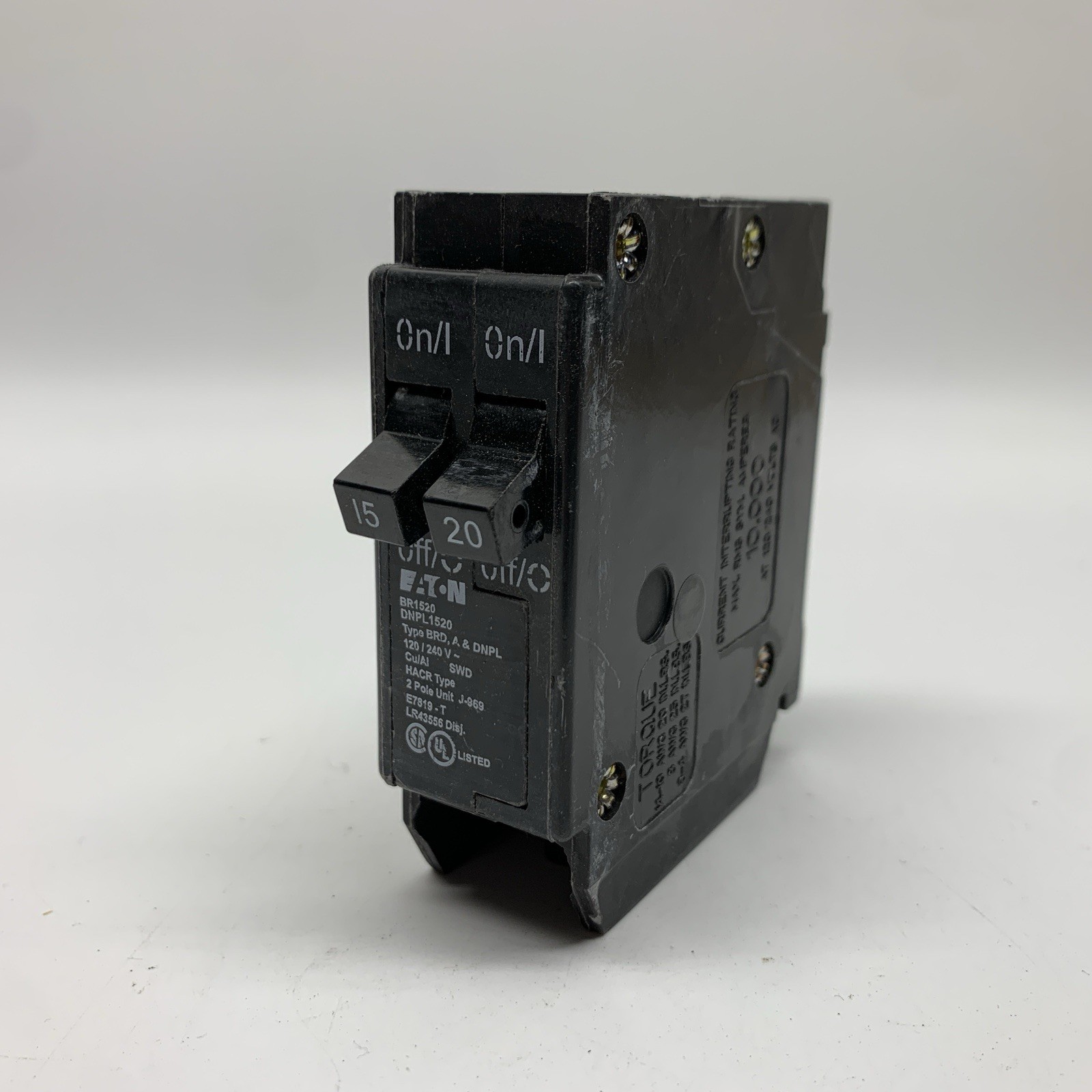 Eaton BR1520 BR Circuit Breaker 20A / 15A Plug-on 1-Pole Cutler Hammer