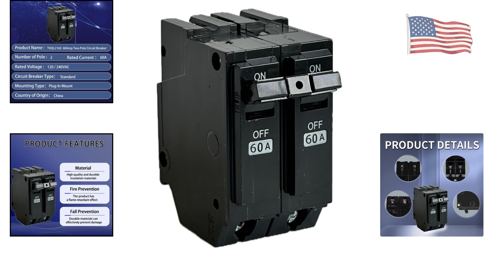 General Electric Compatible Circuit Breaker 60A-2 Poles with Thermal Protection