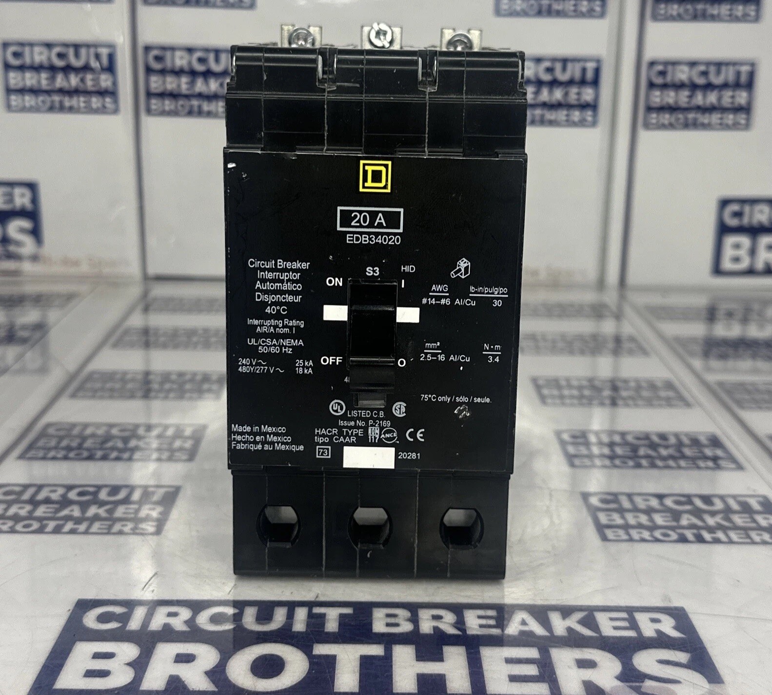 Square D EDB34020 20 Amp 480/277V 3 Pole Circuit Breaker-Warranty(Ship Same Day)