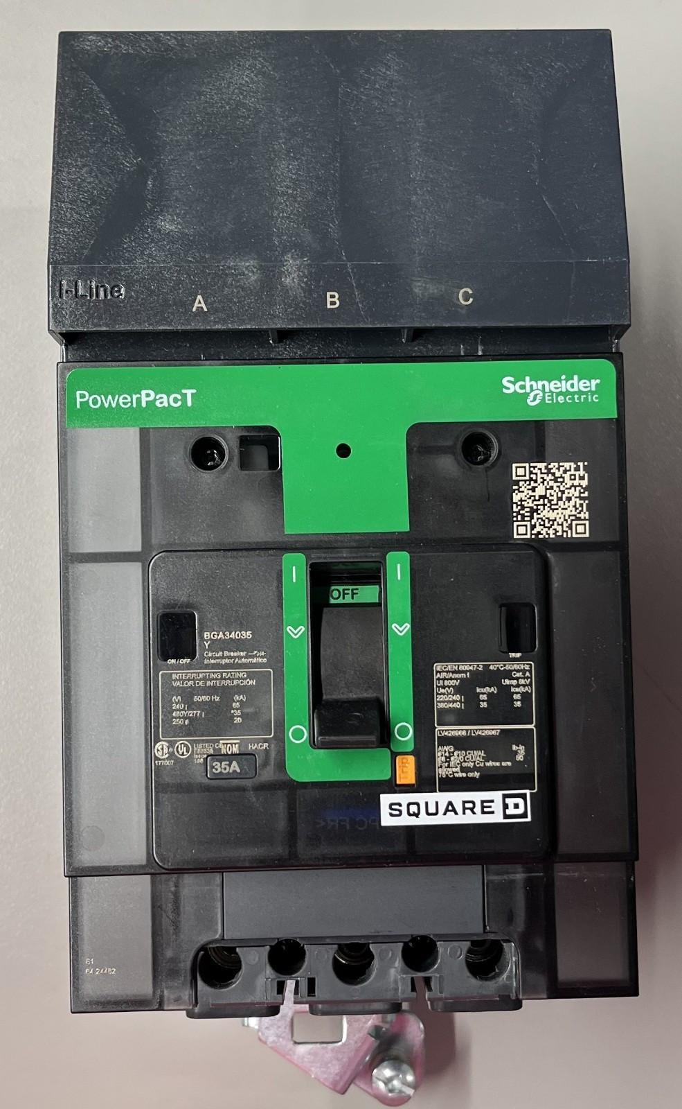 Square D Circuit Breaker 3-Pole 35A 480/277VAC I-LINE PowerPact – BGA34035Y