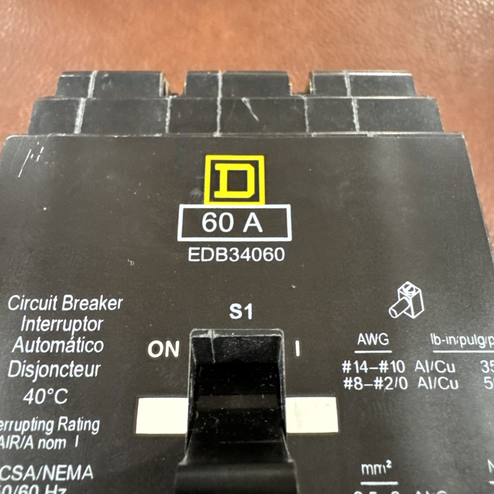 Square D EDB34060 60 Amp 480/277V 3 Pole Circuit Breaker 60A 3P EDB