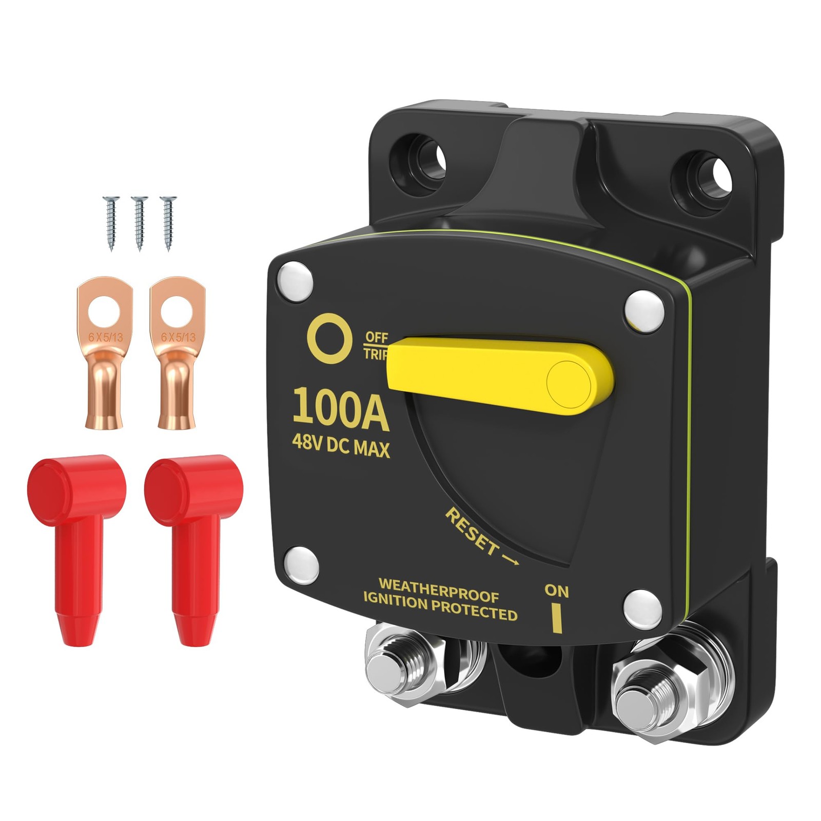 100 Amp DC Manual Reset 12V Circuit Breaker Switches & 12V Automotive Replacemen