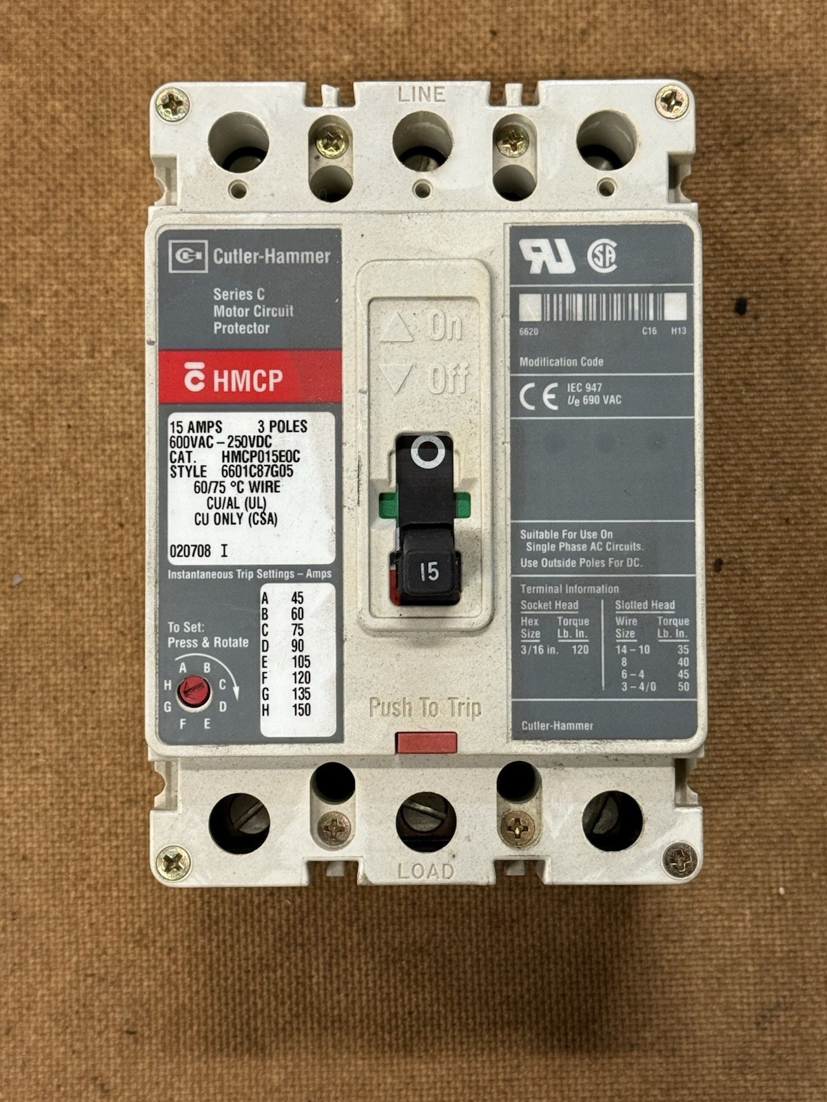 HMCP015EOC B Westinghouse Circuit Breaker Used Very Good Condition