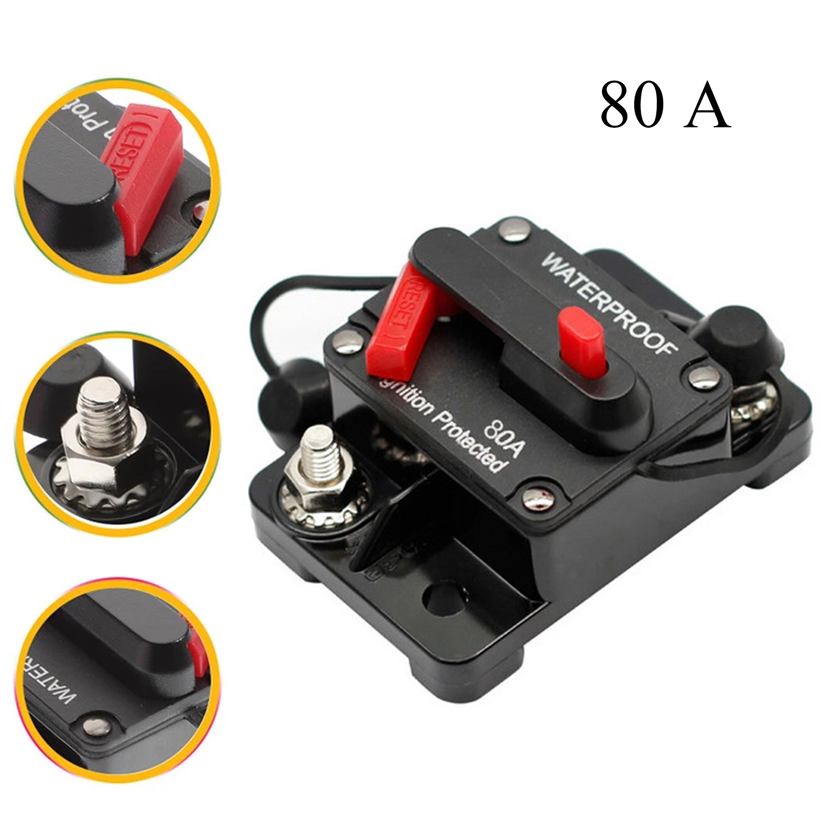 80 Amp Waterproof Car Circuit Breaker Fuse Reset For Boat Auto DC 12V-48V