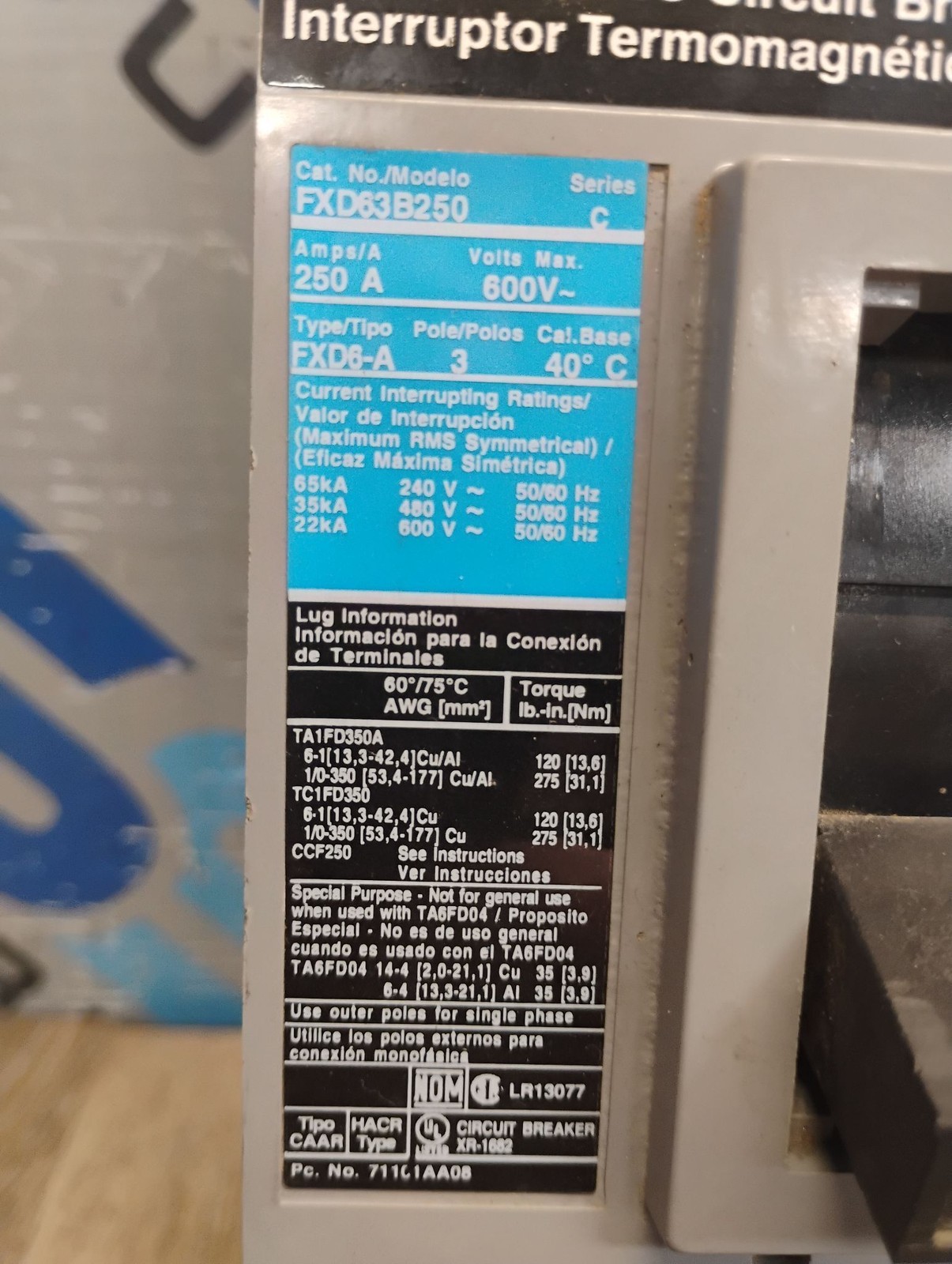 SIEMENS FXD63B150 SER.C CIRCUIT BREAKER 150A 600V