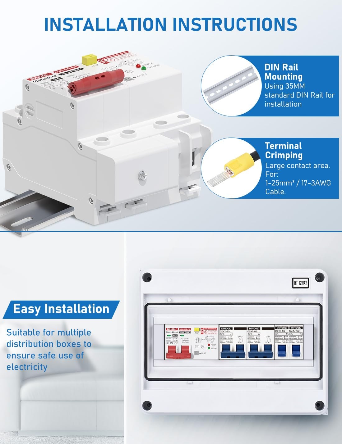 DIHOOL 60 Amp GFCI Breaker with Surge Protector, 60A Ground Fault Circuit…