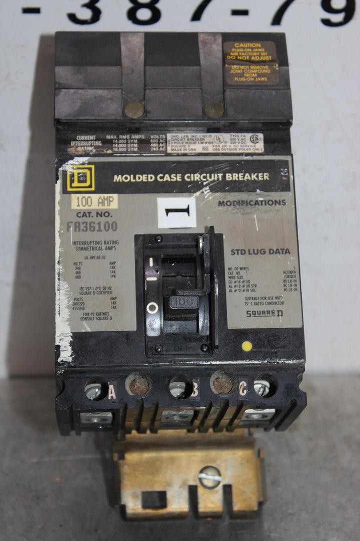 SQUARE D I-LINE CIRCUIT BREAKER FA36100 100 AMP 600 VOLT 3-POLE