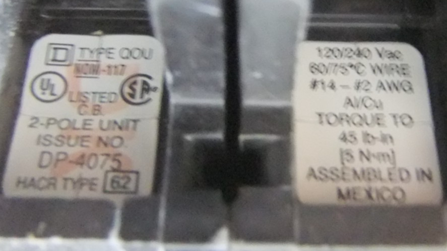 QOU260 Square D Circuit Breaker 60 Amp 2 Pole 120 240V DIN Rail Mount Mounting